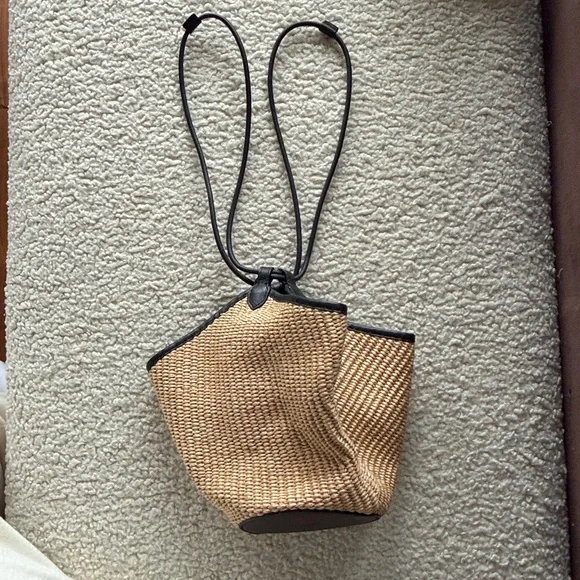 KHAITE Mini Lotus Woven Raffia Leather Top Handle Bag Purse - Picture 7 of 8